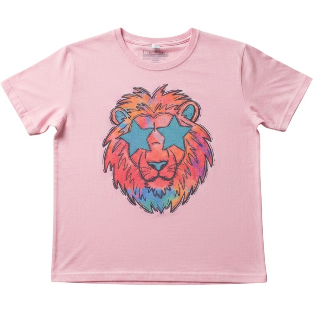 Jerzees Dri-Power Youth Medium Pink Lion Star Sunglasses Graphic T-Shirt